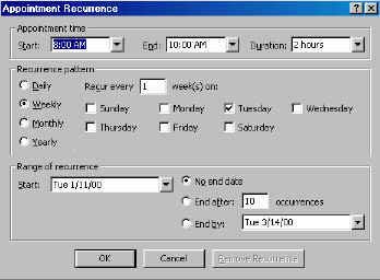 4. Set Recurring Appointments-Double-click the appointment on the calendar to view the appointment options dialog box.
