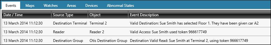 Elevator interface events reported in Sateon Once the system is configured and in use you will see events reported on the Control Centre page.
