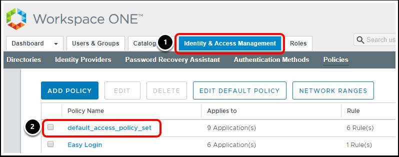Before we can test authentication with the Okta IDP we will need to modify the default access policy to use the authentication method associated with that