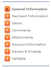 These include the Comments, Attachments, Review & Finalize, and Validate steps, which are discussed