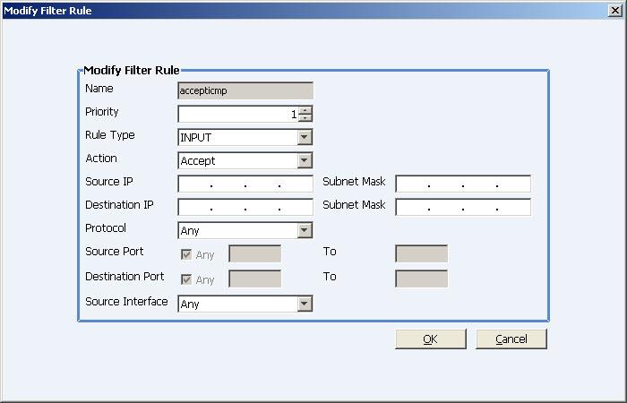 without saving any changes. Modify a Filter Rule Perform the following steps to add a filter rule: 1. Click on the node: Firewall from the Content Panel in the NMC. 2.