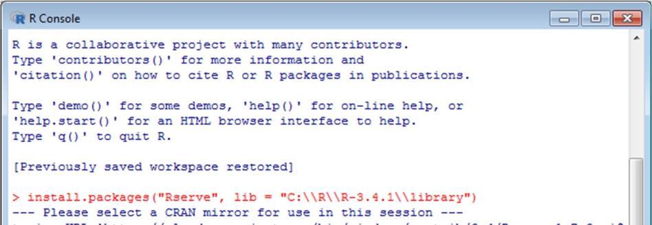 Test run Rserve by typing: library(rserve) Then type: Rserve() You should get the following message 5.
