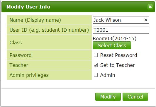 1 Modifying User Information The setting for each user s name, User ID, teacher/admin setting, can be changed in [User List] or [Bulk Registration] of Administrator Tool.