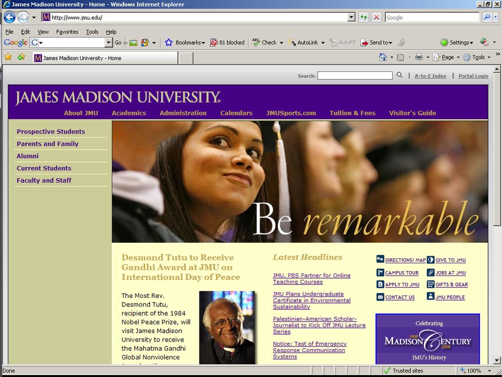 2. Go to the James Madison Libraries web page Go to www.jmu.