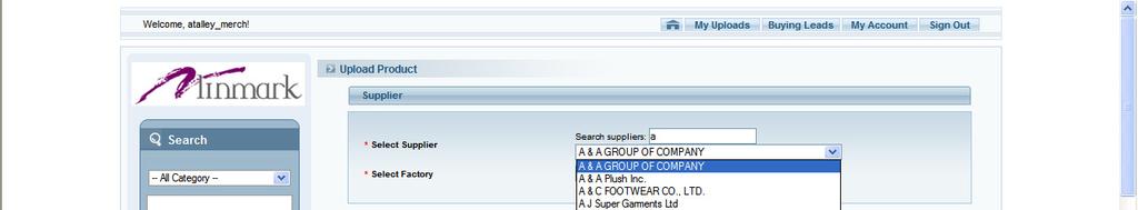 Begin selecting the vendor by typing in the name of the vendor/supplier in the field <Search Supplier> (blue arrow). Or simply click on the arrow of the dropdown menu (red circle) to locate it.