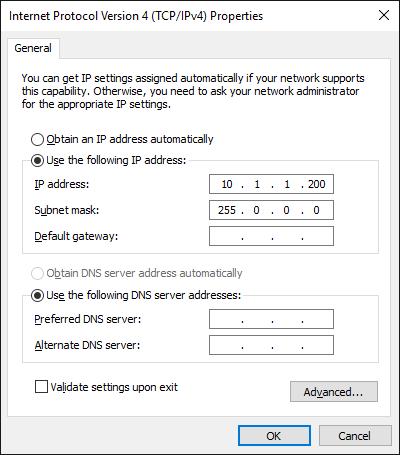IP address and Subnet mask as shown below. IP address 0.