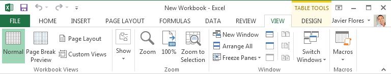 The View tab allows you to switch between different views for your workbook and freeze panes for easy viewing. These commands will also be helpful when preparing to print a workbook.
