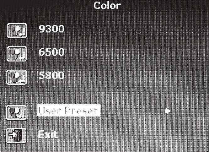 If you choose the User Preset sub-menu, press the MENU button to