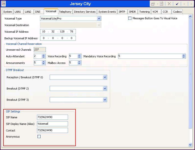 5.2.2. System - Voicemail Tab In the Voicemail tab of the Details Pane, configure the SIP Settings section.