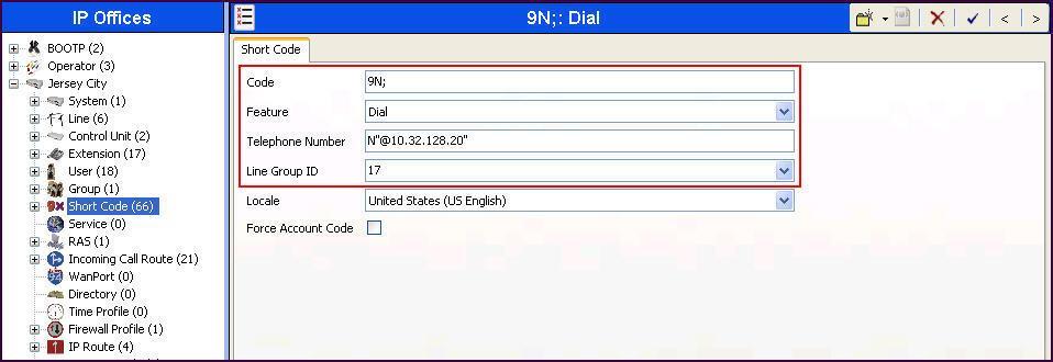 5.5. Short Code Define a short code to route outbound calls to the SIP line. To create a short code, right-click on Short Code in the Navigation Pane and select New (not shown).
