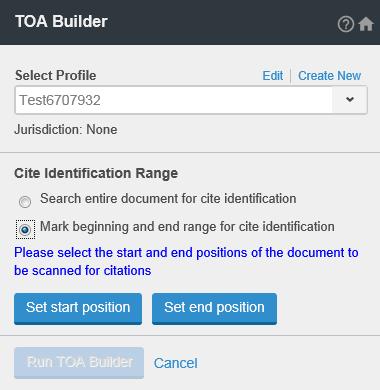 4. Click Run TOA Builder. All authorities found in the document will display in the left pane. 5.