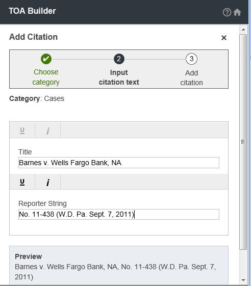 Add citation: Highlight the full citation in the document and then click Add. The citation will be added to the list.