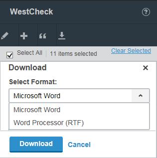 2. Click the Download button ( ) at the top of the citations list. 3. Select a format from the list, then click Download.