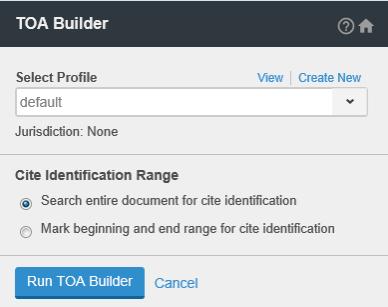 About TOA Builder Use the TOA Builder tool to build a properly formatted list of references (known as a Table of Authorities or TOA) in your legal document.