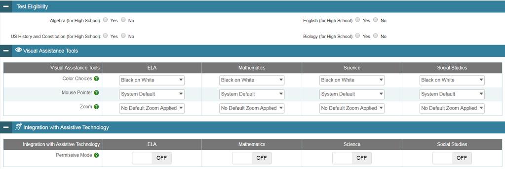 Preparing for Testing Figure 30. Assistance Panels 4. Click Save. Table 5 