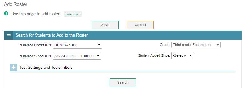 Preparing for Testing To add a roster: 1. From the Rosters task menu on the TIDE dashboard, select Add Roster. The Add Roster form appears (see Figure 36).