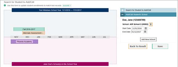 After Testing Figure 64. Search for Students to Add/Edit Page with Student Details ii.
