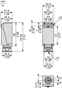 Dimensions Drawings Dimensions (1) Tapped entry for 1/2" NPT (2) 2