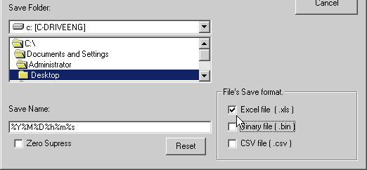9 Check [Excel file (.xls)] in [File s Save format.] for the format of the file to which data is written.