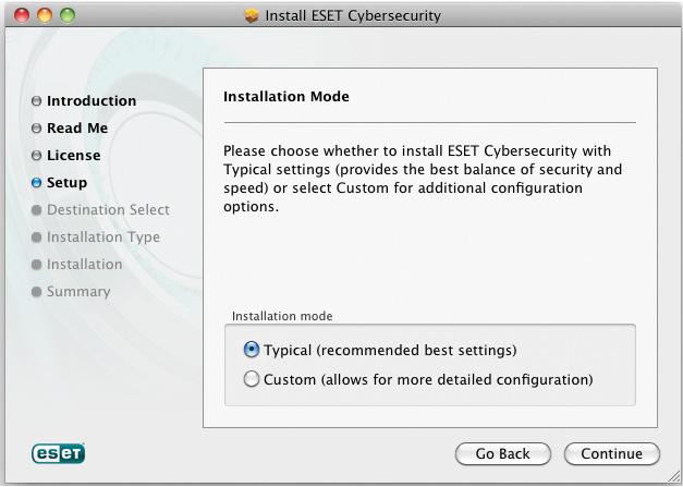 ESET strongly recommends that you remove any other program(s) to prevent potential problems. You can install ESET Cybersecurity from an installation CD or from a file available on the ESET website.