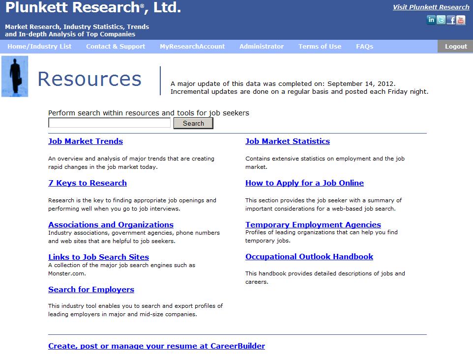 Job Seeker Resources & Tools Clicking on the Job Seeker Resources & Tools selection in the Home page row of tools will open the Resources page.