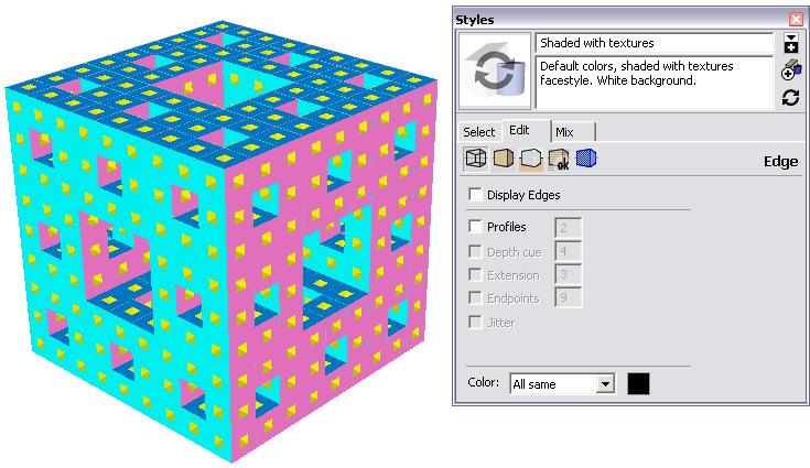 9. Like you did before, make a 3 x 3 x 3 cube, and remove the seven center cubes. Here s Level 3: 10. If your display seems too cluttered, you can hide the edges.