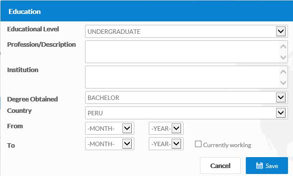 New Education For a new record, click on New (image 28) and the system displays the Education form.