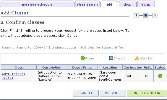 A confirmation page as shown above is displayed. Click enrollment.