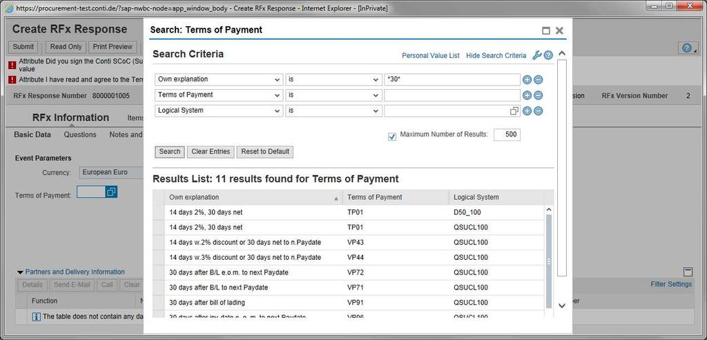 Select the Payment Terms you want to use