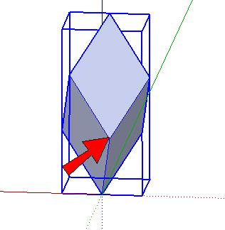 The corner indicated below is the first vertex we ll use - four more rhombohedra will be copied around this point.