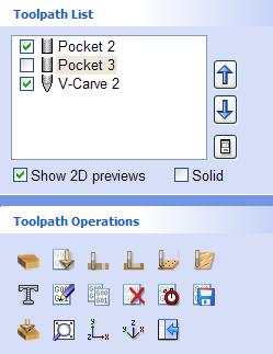 controlled using the Toolpath List Manager to display or hide any calculated toolpaths in the 3D window.