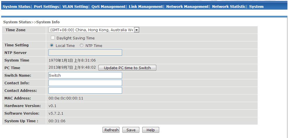 Use the local time or enables NTP time server functionality.