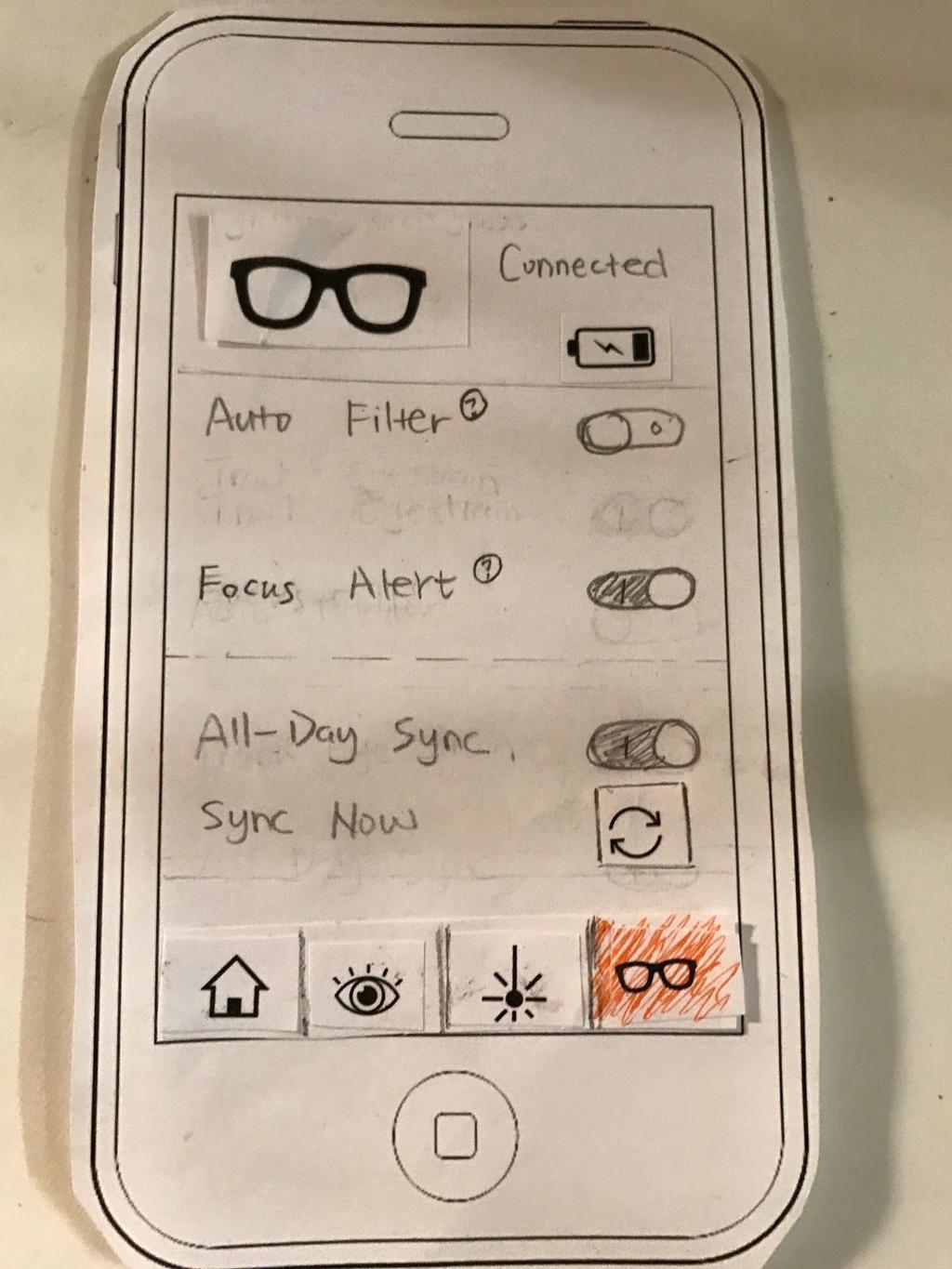 After the device is correctly connected, we will go to the settings page, in which the users could enable/disable some features of the smartglasses. Discussion of Key Revisions in Design Process 1.
