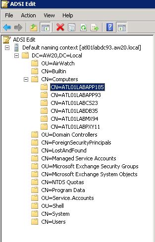 2 Right-click ADSI Edit. 3 In the Connections Settings window, select Select a well known Naming Context.