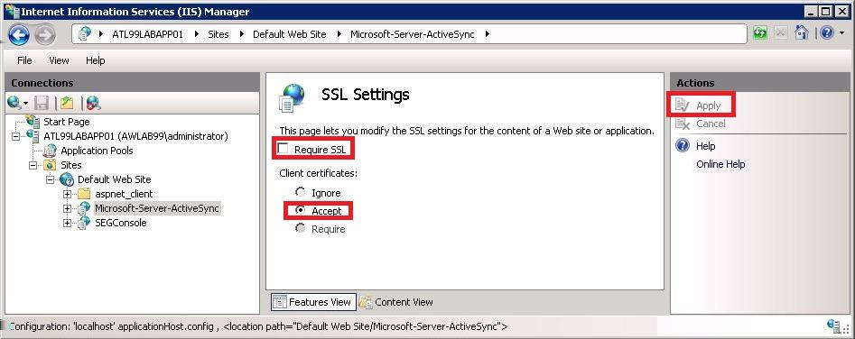 17 If only certificate authentication is allowed, then select Require SSL