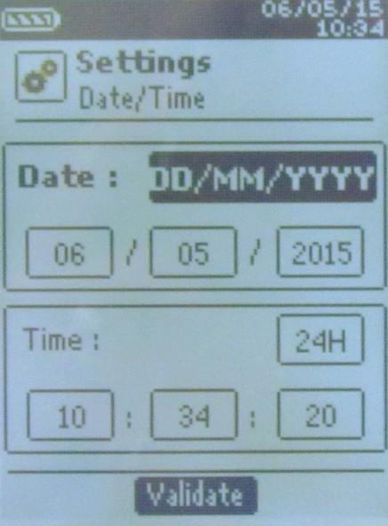 2 Modify date and time Configuration screen is displayed. Select Date/time with the arrow keys then press OK. The screen of configuration for date and time is displayed.