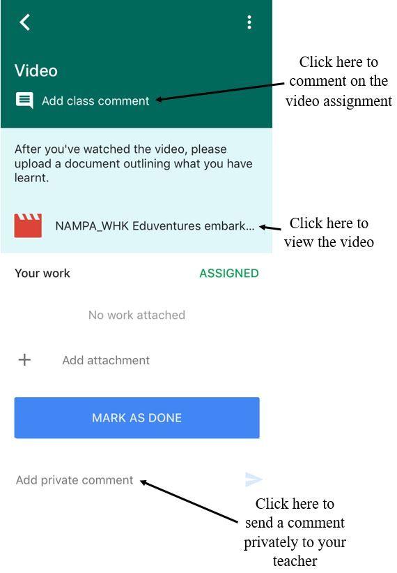 45 10: Complete a Video Assignment 1. Click a class. 2. Scroll until you find the video assignment, and then click on the title of the assignment. In this case, the title is Video.
