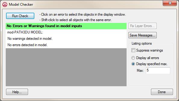 The MODFLOW Name File dialog can be used to change unit numbers. 6.2 Running the Model Checker Now rerun the Model Checker to make sure there are no more errors. 1.