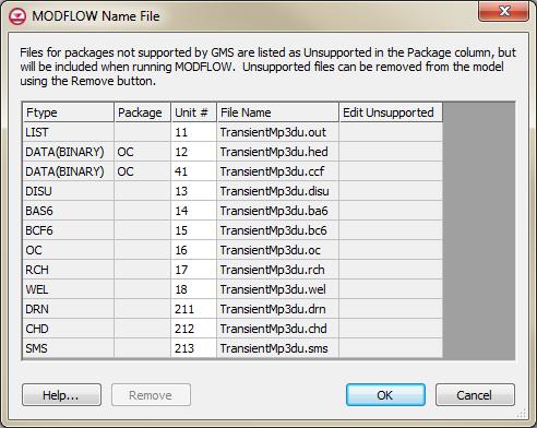 Scroll down so that unit numbers greater than 199 are visible (Figure 8). Figure 8 MODFLOW Name File dialog. 3.