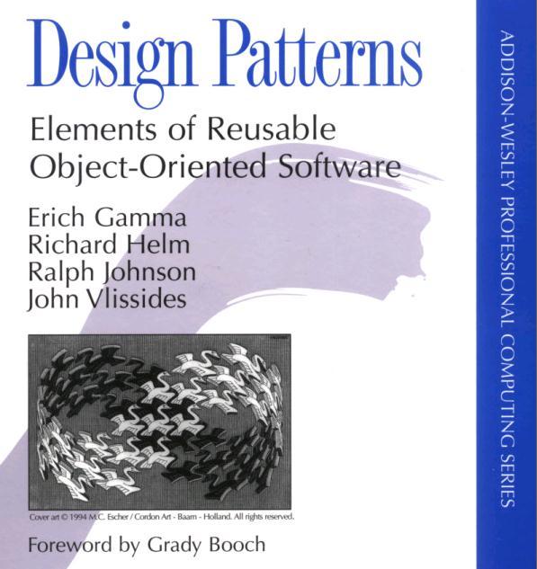 Patterns in Object-Oriented Programming 10 Design Patterns: Elements of Reusable Object- Oriented Software (1995) Gang of Four (GOF): Gamma, Helm,