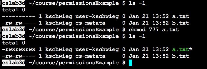 Changing Permissions (1/2) chmod changes file permissions Usage: chmod [args] <newmode> <files > newmode are the permissions you are switching to The -R