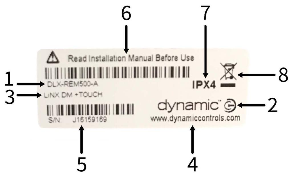 Invacare LiNX 3.4 Labels on the Product Labels on Dynamic Controls Parts Labels of Dynamic Controls parts are located on rear side of the part.