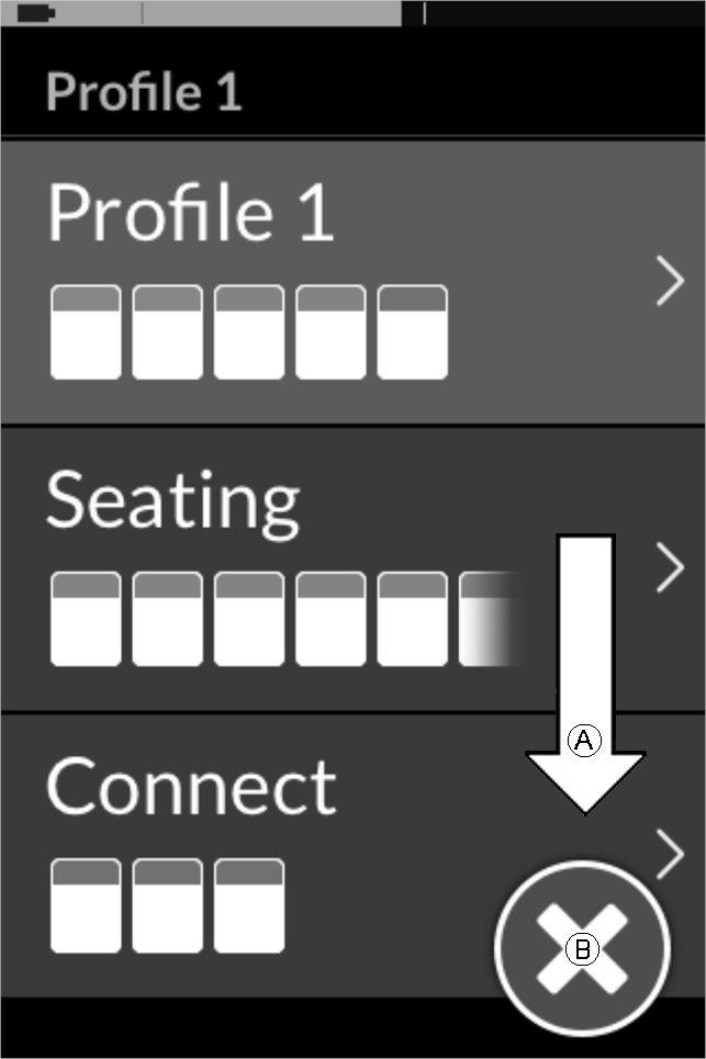 Invacare LiNX 3. 6. To go back to profile menu, give right input until Back button D is selected.