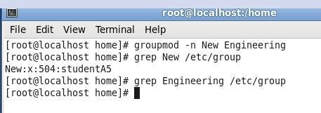 At the command prompt, type: groupmod n New Engineering Press Enter.