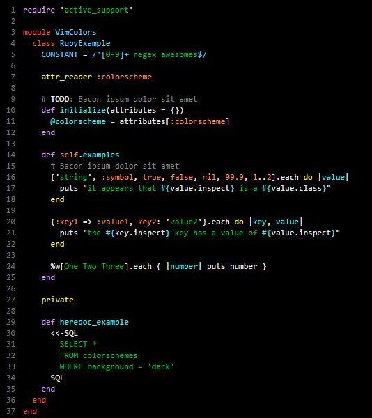 Vim colors Download a.vim color scheme file from the web (or make your own) Copy to ~/.