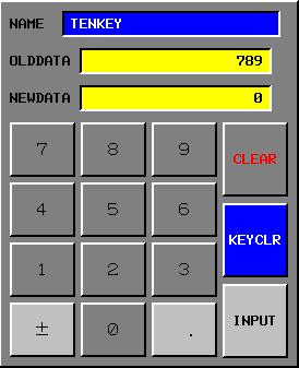 2. FAPT PICTURE (Windows) Figure of tenkey1 or tenkey3. A decimal point key appears only when data type 7 (floating-point) is specified. CLEAR : Clears the display section of NEWDATA to zero.