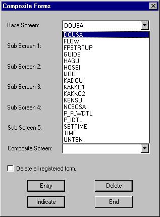 2. FAPT PICTURE (Windows) Clicking the [Base Screen] pull-down list box displays a list of screens (base screens) that make up the machine operator's panel.