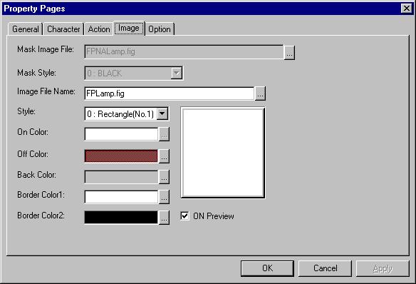2. FAPT PICTURE (Windows) Image MaskImageFile: The FIG file holding the lamp figures to be used when the NoAction check box in the Action tab is checked can be selected.