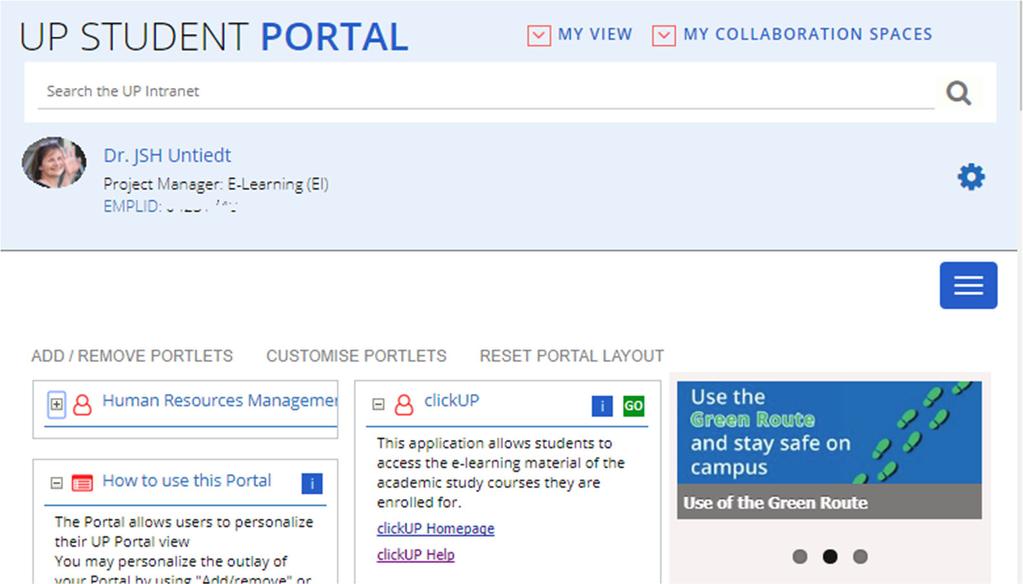 5. The Student Portal will display.
