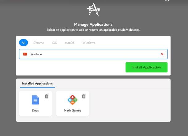 Applications Teachers can add or remove apps from student devices. Click Applications, type the name of the application in the search bar, then click Install Application.